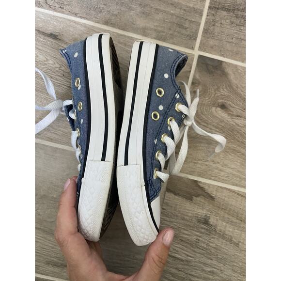 Converse All Star Low Top Denim Polka Dot Sneakers Shoes Kids Size 11 Canvas - Picture 7 of 7
